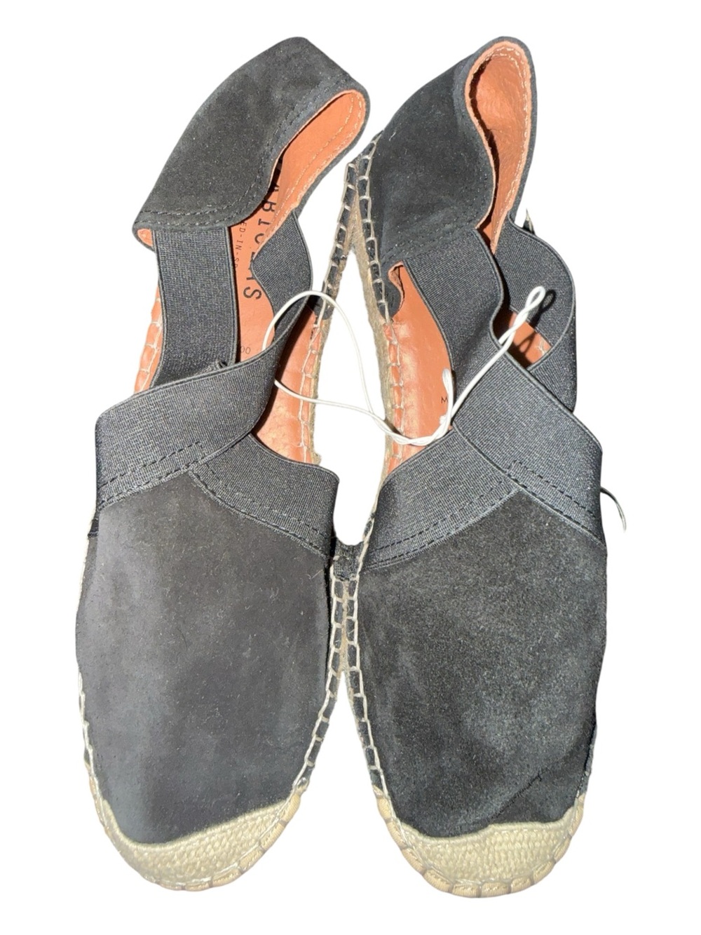 Fabiolas Black Suede Espadrille Flats Criss Cross Sandals 8.5 Boho Coastal NWOT - Picture 7 of 7